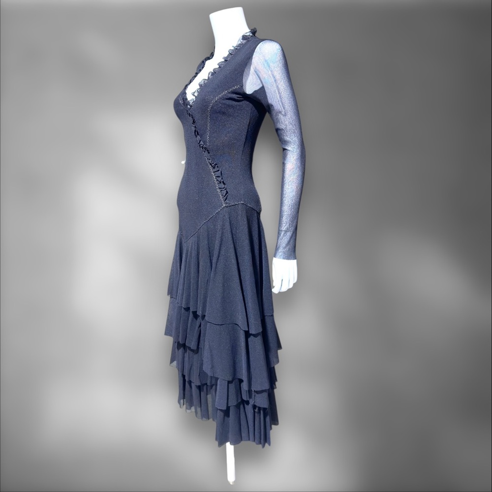 vintage FUZZI evening cocktail dress, Y2K black sheer mesh party dress, stretchy